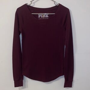 5/$50 PINK Victoria’s Secret Burgundy Long Sleeve Waffle Knit Top Size Small